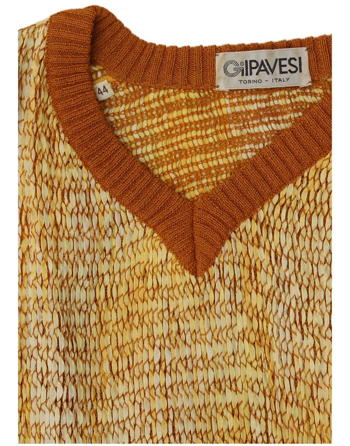 Vintage mujer manga corta V-cuello jumper suéter IT 44 amarillo medio