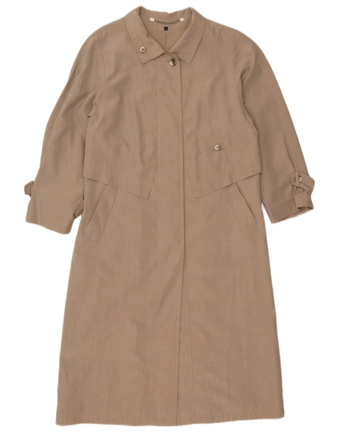 Vintage mujer 3/4 manga gabardina Reino Unido 17 poliéster beige grande
