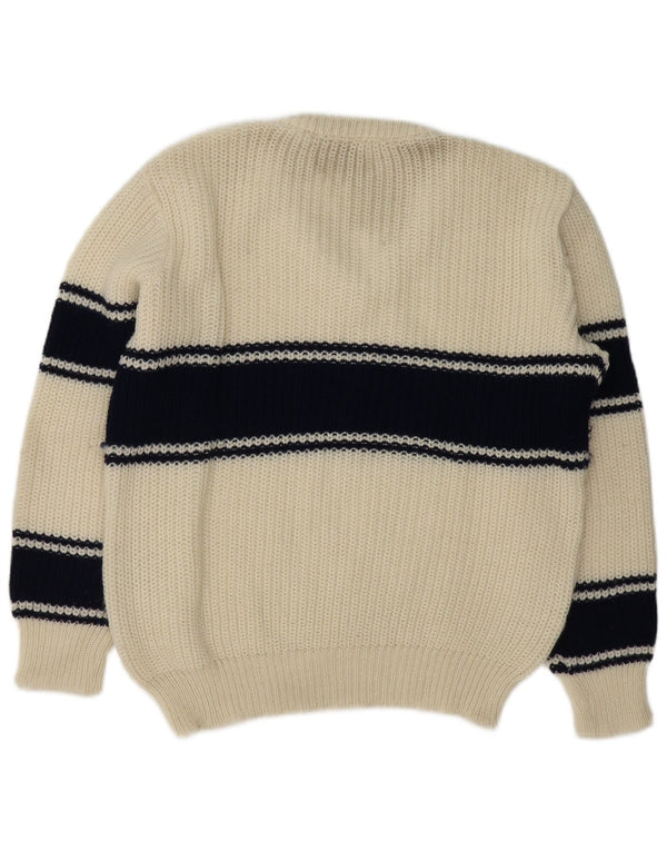 Vintage hombres V-cuello jumper suéter grande blanco colorblock