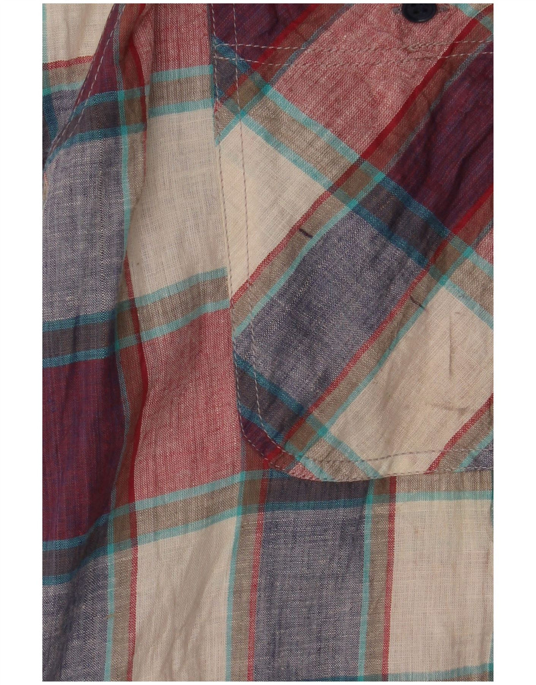 Camisa vintage de manga corta para hombre de algodón a cuadros multicolor grande