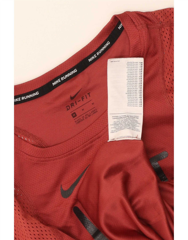 Nike Mujer Dri Fit Running Graphic Camiseta Top UK 12 Medio Rojo Poliéster