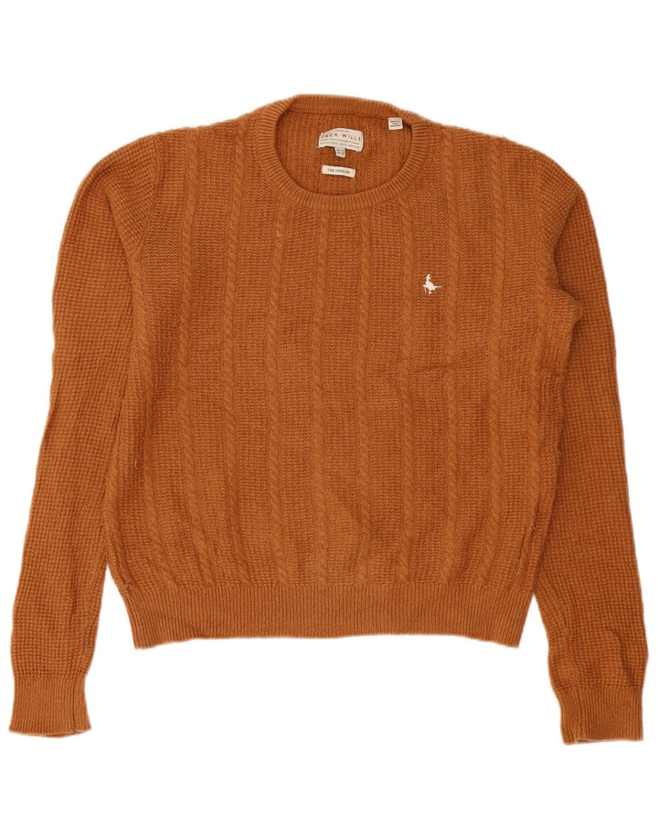 Jack Wills Jersey de cuello redondo para mujer, talla 40, talla grande, lana marrón