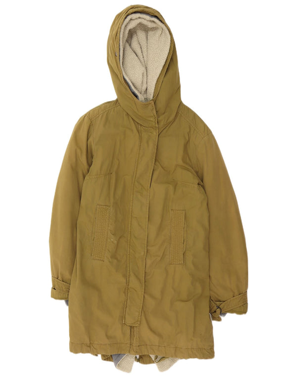 Vintage Womens Hooded Sherpa Parka Jacket EU 40 Medium Khaki Cotton