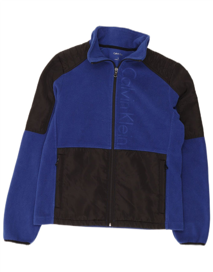 Calvin Klein Chaqueta de forro polar gráfica para mujer UK 10 Small Blue Colourblock