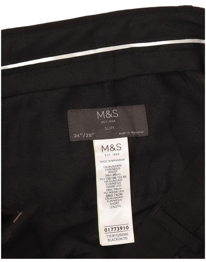 Marks & Spencer Pantalón de traje ajustado para hombre W34 L29 Poliéster negro