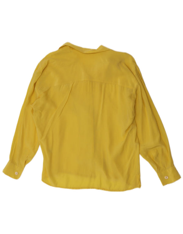 Vintage mujer camisa blusa Reino Unido 16 seda amarilla grande
