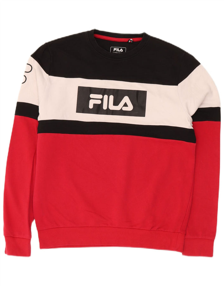 FILA Sudadera con gráfico para hombre, jersey pequeño de algodón con bloques de color multicolor