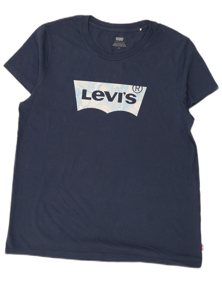 LEVI'S Camiseta gráfica para mujer Top UK 46 Large Azul marino Algodón