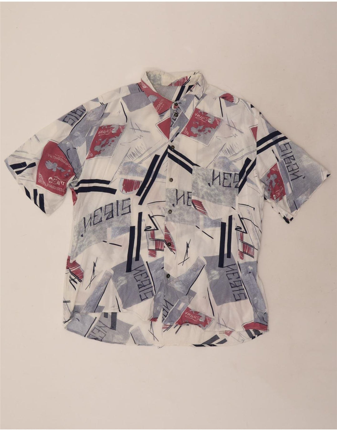 Camisa Vintage Hombre Manga Corta XL Geométrica Multicolor