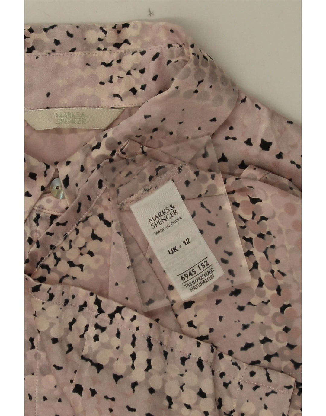 Marks & Spencer Blusa camisera para mujer UK 42 Seda manchada rosa mediana