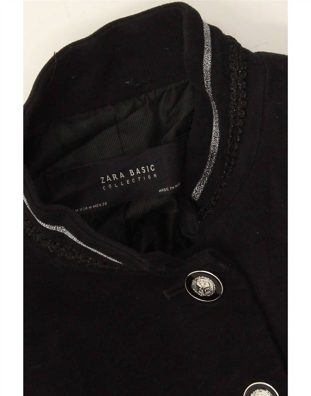Zara Mujer Abrigo UK 12 Mediano Negro Algodón