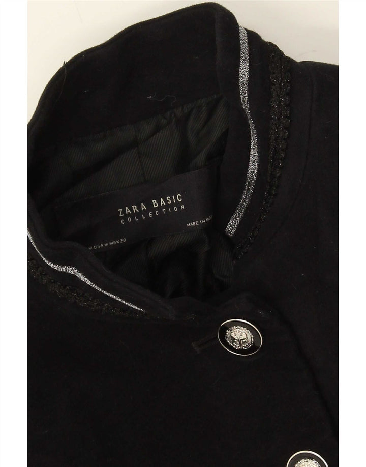 Zara Mujer Abrigo UK 12 Mediano Negro Algodón