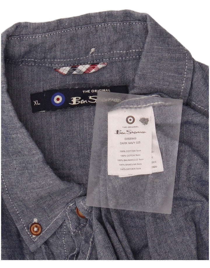 BEN SHERMAN Camisa Hombre XL Azul Marino Algodón