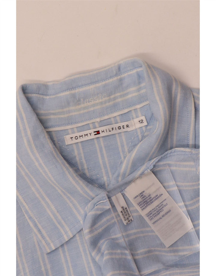 TOMMY HILFIGER Camisa de corte clásico para mujer US 12 Grande Lino a rayas azules