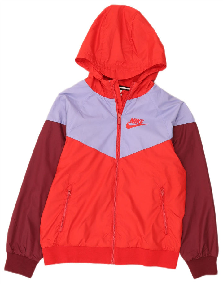 Nike Chaqueta impermeable con capucha para niños 10-11 años Poliéster color block rojo mediano