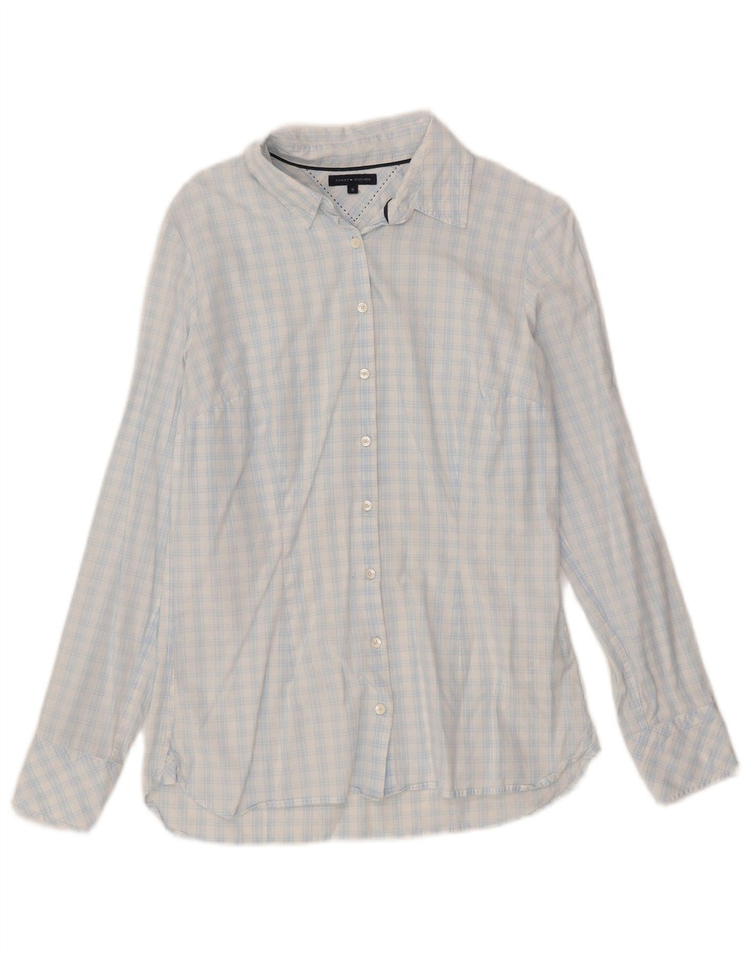 Tommy Hilfiger Camisa para mujer US 8 Algodón a cuadros azul mediano