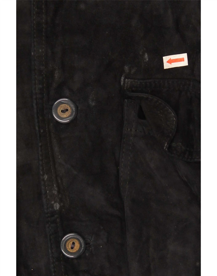Vintage hombres ante bomber chaqueta Reino Unido 36 pequeño cuero negro