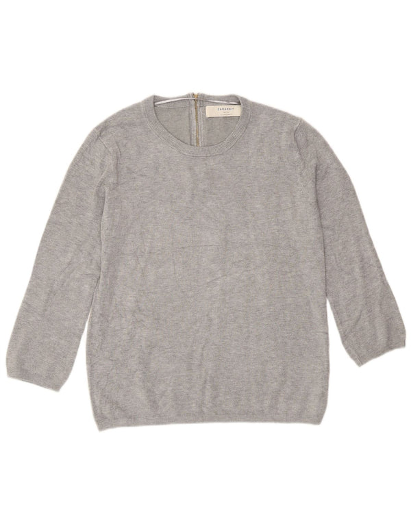 Zara Suéter tipo jersey con cuello redondo y manga 3/4 para mujer UK 40 Large Rayón gris