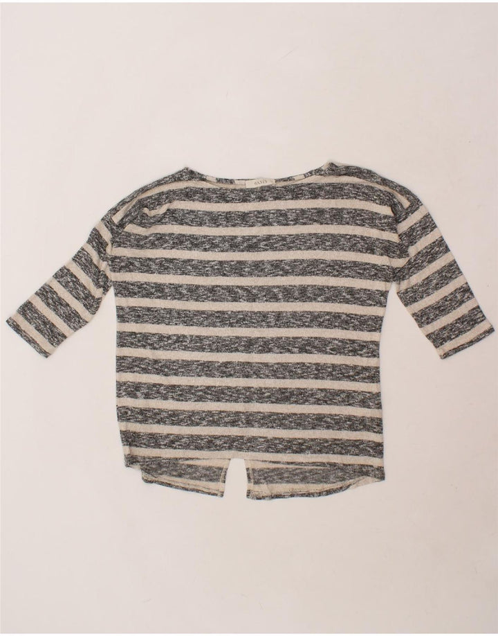OASIS Womens Boat Neck Jumper Sweater UK 14 Medium Grey Striped Vintage Oasis and Second-Hand Oasis from Messina Hembry 