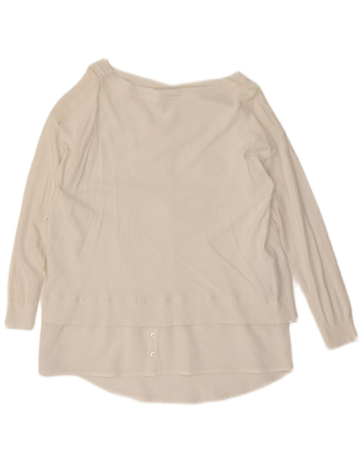 Marella Suéter tipo jersey para mujer con cuello barco UK 12 Medium White Viscosa