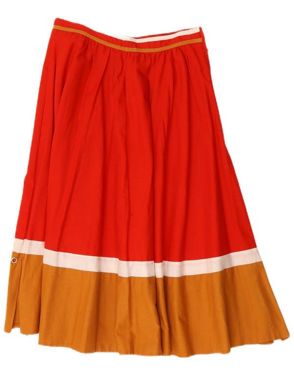 Falda midi vintage de cintura alta para mujer W28 Bloque de color rojo medio