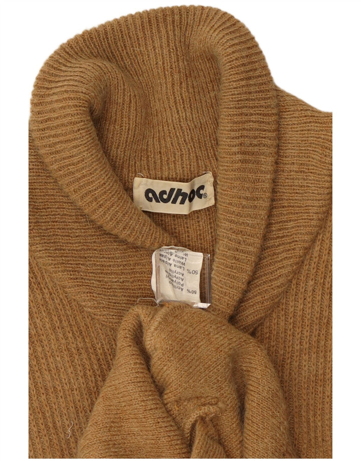 Vintage hombres Cardigan suéter medio beige colorblock acrílico
