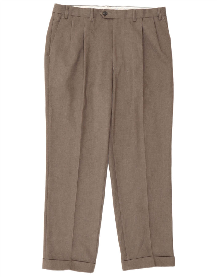Marks & Spencer Pantalón de traje con pinzas para hombre W36 L31 Poliéster gris