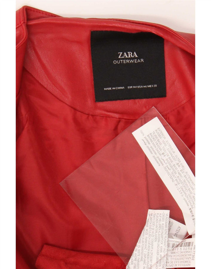 Zara Chaqueta Corta De Piel Sintética Para Mujer UK 42 Poliéster Rojo Mediano