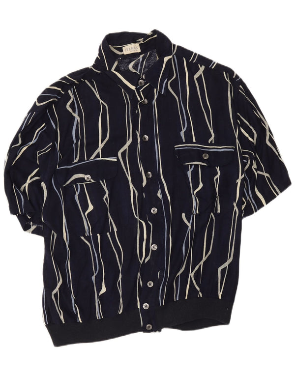 Tilmas Camisa de manga corta para hombre grande azul marino a rayas