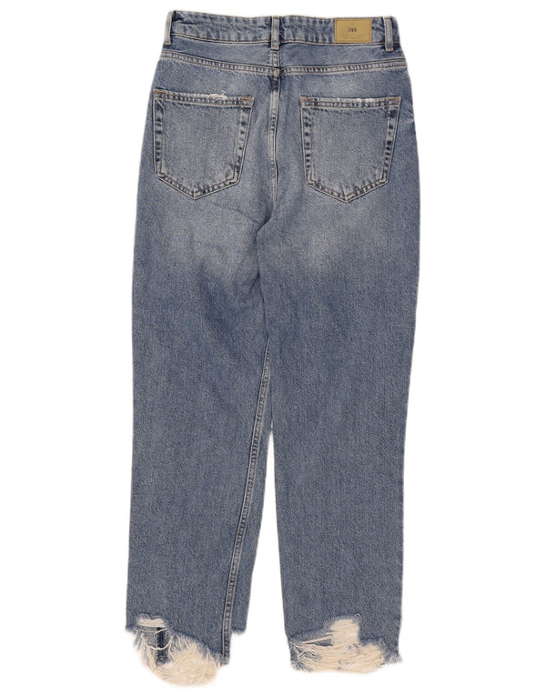 Zara Jeans Rectos Desgastados Mujer EU 36 XS W26 L26 Azul