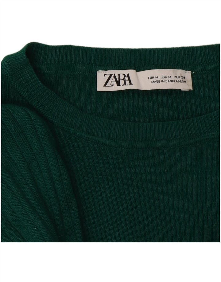 Zara Mujer Crop Top Manga Larga UK 42 Viscosa Verde Medio