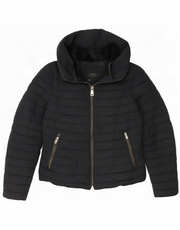 Zara Mujer Chaqueta Acolchada Corta Con Capucha UK 10 Small Black