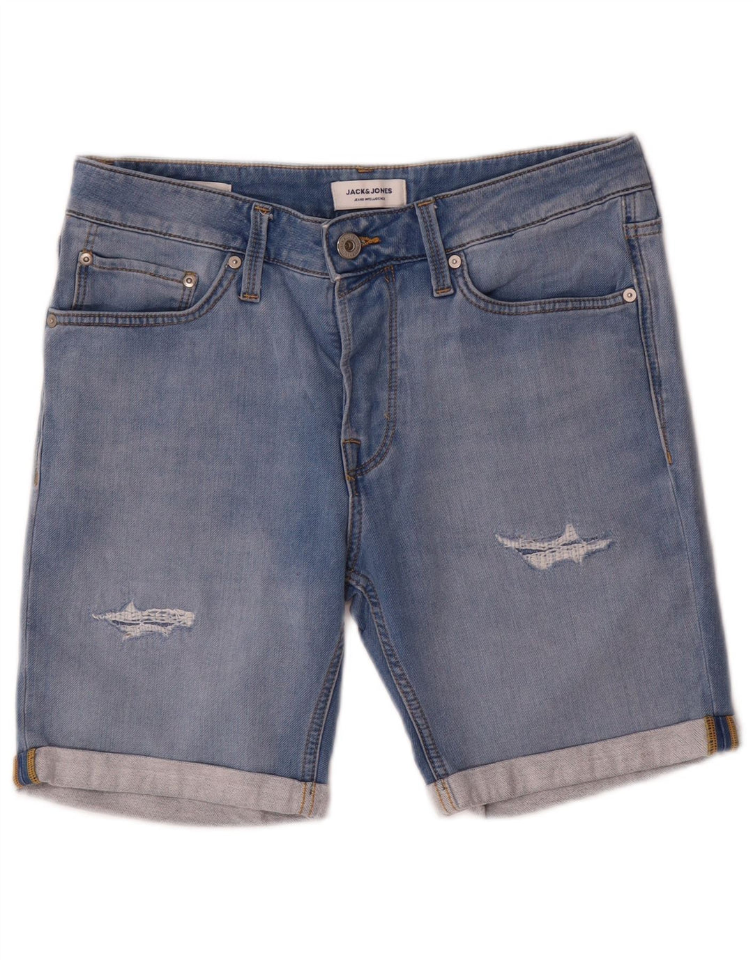 Jack & Jones Hombre Shorts De Mezclilla Desgastados Medio W32 Algodón Azul