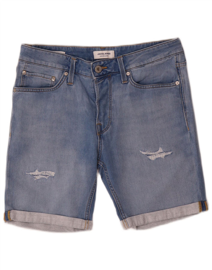 Jack & Jones Hombre Shorts De Mezclilla Desgastados Medio W32 Algodón Azul