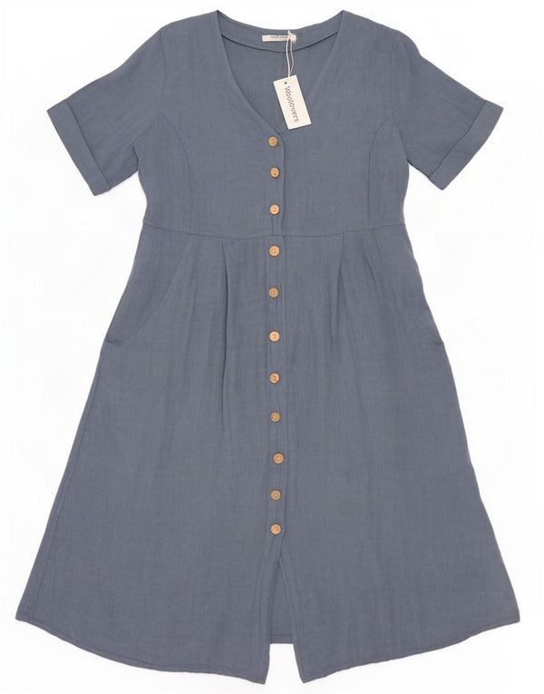 WoolOvers Vestido acampanado para mujer UK 44 Grande Lino azul