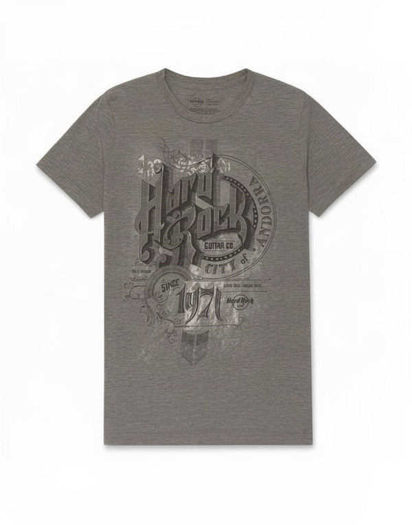 Hard Rock Cafe Hombre Andorra Camiseta Gráfica Top Pequeño Algodón Moteado Gris