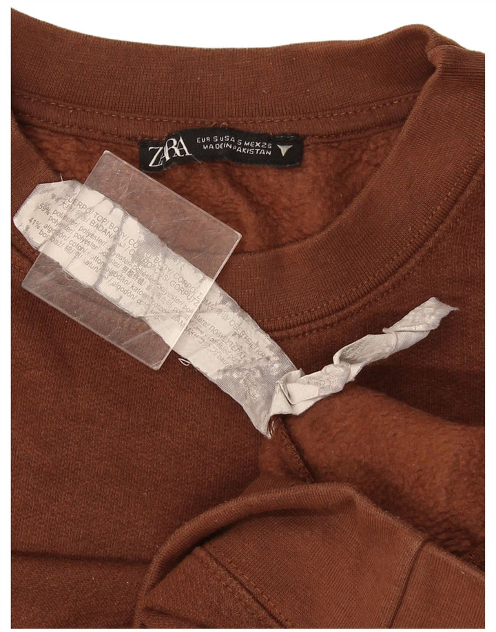 Zara Mujer Crop Oversize Sudadera Jumper UK 10 Small Marrón Algodón