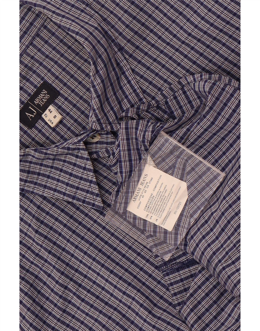 Armani Jeans Camisa de manga corta para mujer US 8 Mediana Azul Marino Cuadros Algodón