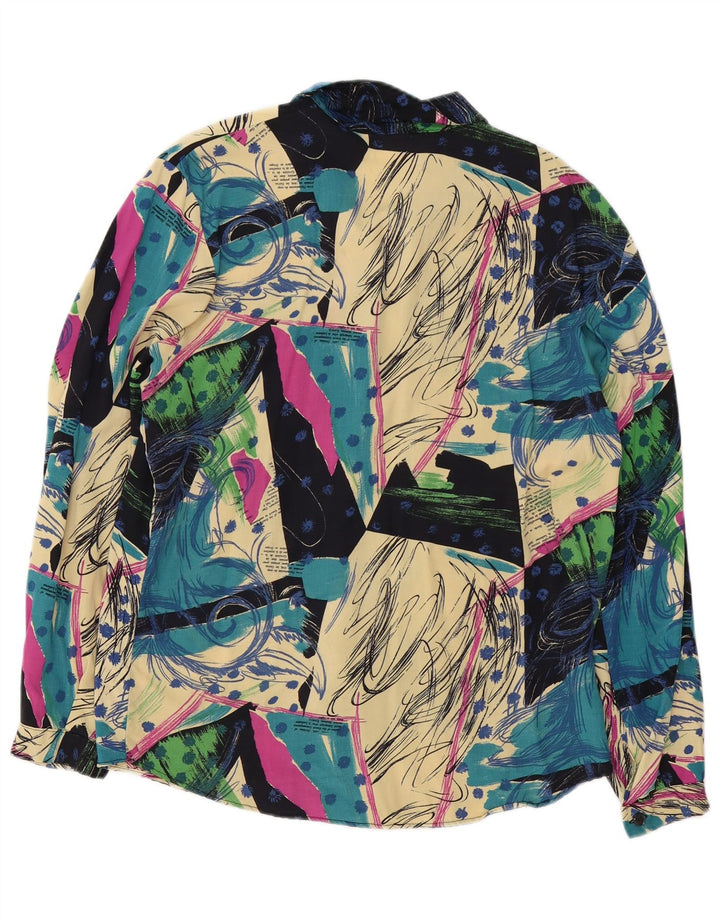 Vintage mujer patrón abstracto camisa blusa Reino Unido 16 grande multicolor