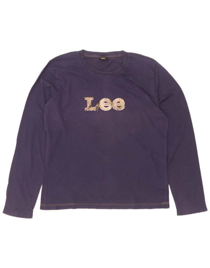 Lee Mens Graphic Top Manga Larga Grande Azul Marino Algodón