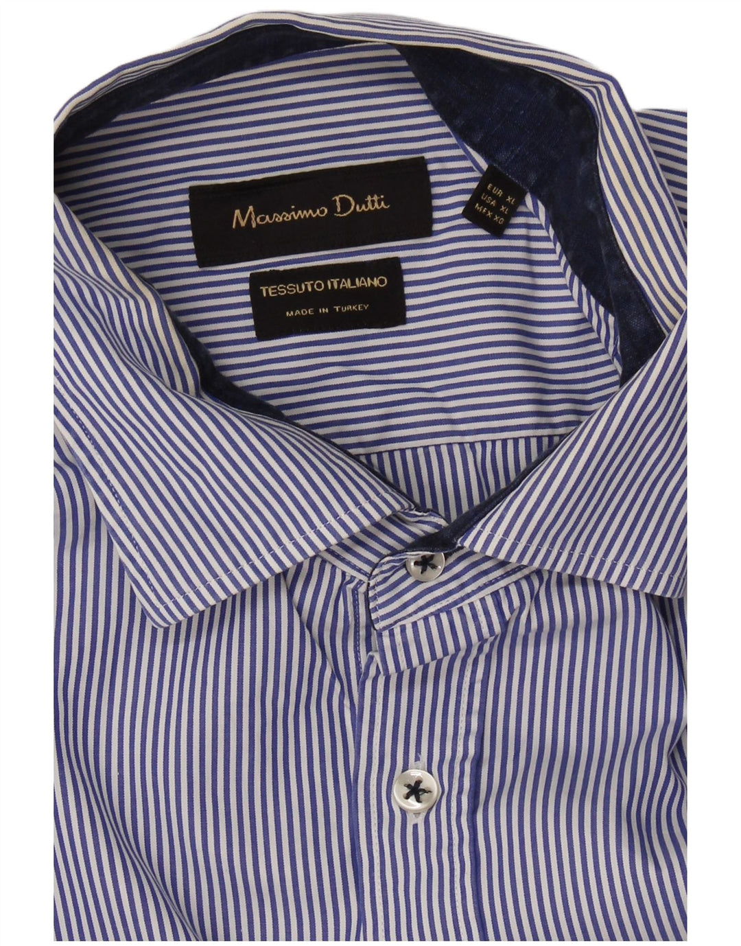 MASSIMO DUTTI Camisa Hombre XL Raya diplomática Azul