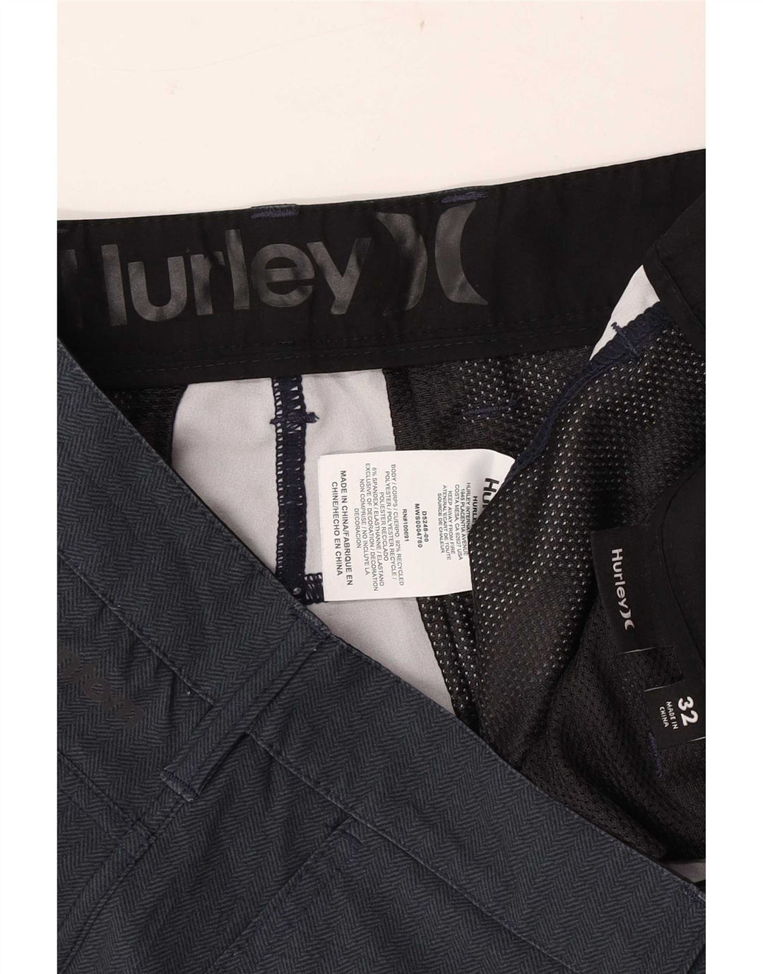 Hurley Pantalones cortos chinos para hombre W32 Poliéster azul marino mediano