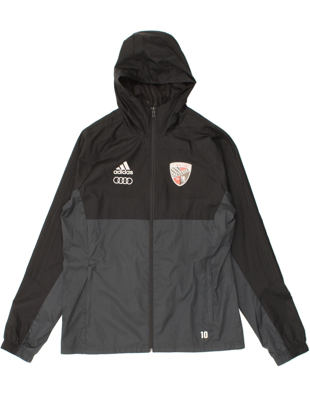 ADIDAS Chaqueta impermeable con capucha gráfica para hombre UK 38 Medium Black Colourblock