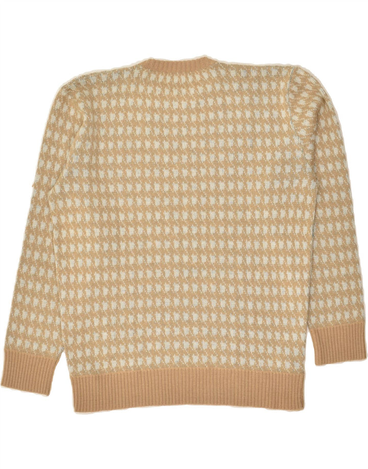 VINTAGE mujer patrón abstracto cuello redondo jersey suéter Reino Unido 16 grande beige