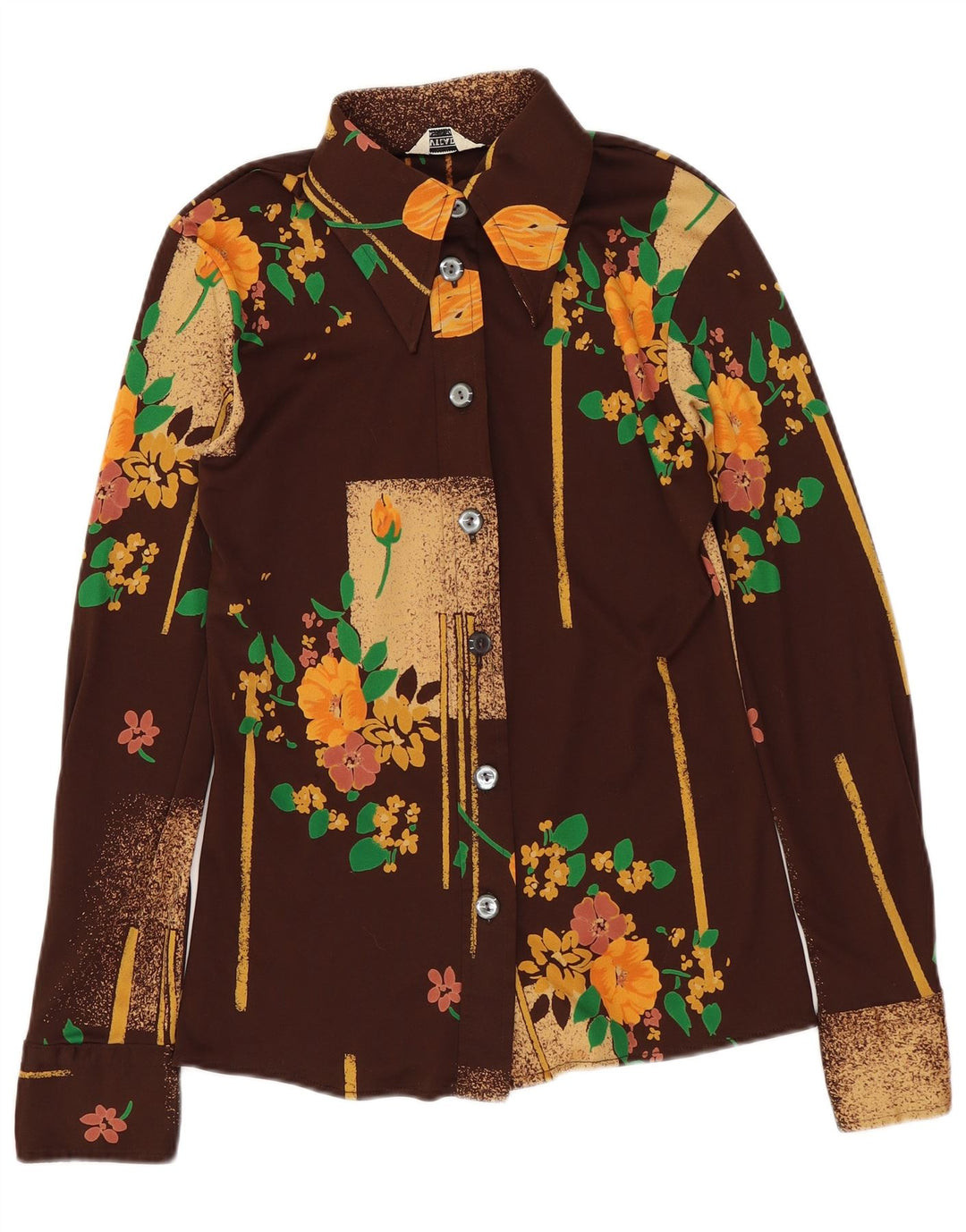 Vintage mujer camisa blusa IT 46 grande marrón floral