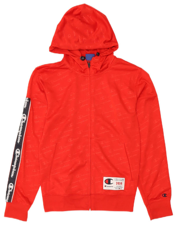 CHAMPION Suéter con capucha y cremallera gráfica para hombre XS Poliéster con bloques de color rojo