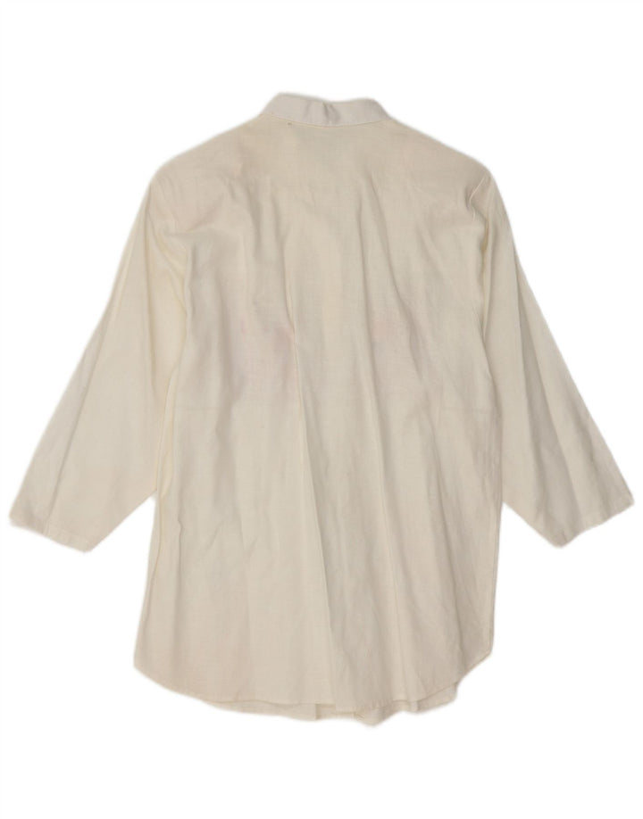 VINTAGE Mujer 3/4 Manga Camisa Blusa Reino Unido 14 Medio Blanco Floral