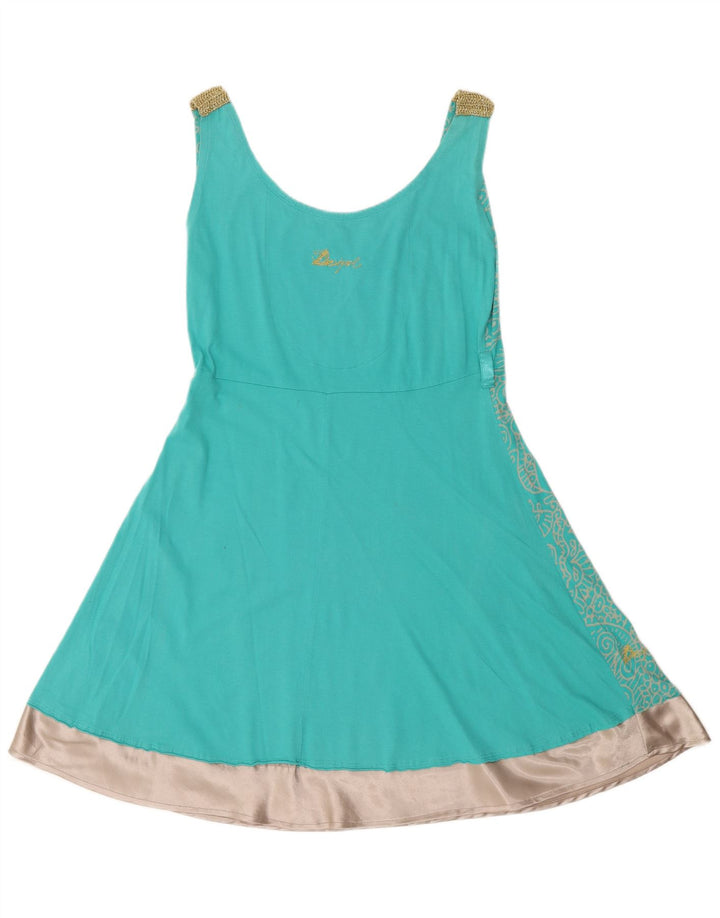 Desigual Vestido Gráfico A-Line para Mujer UK 44 Medio Turquesa Paisley