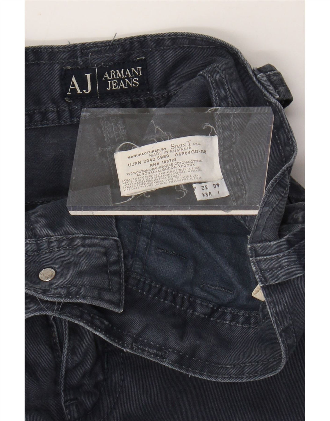 ARMANI Pantalón casual holgado para hombre IT 48 Medium W32 L30 Azul marino