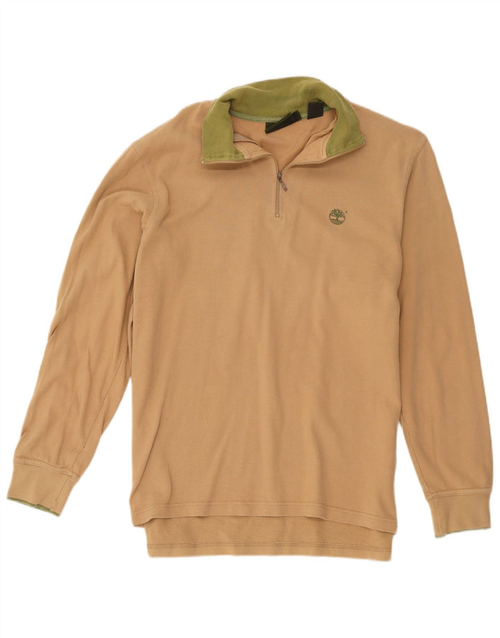 Timberland Hombre Zip Neck Sudadera Jumper Pequeño Algodón Beige